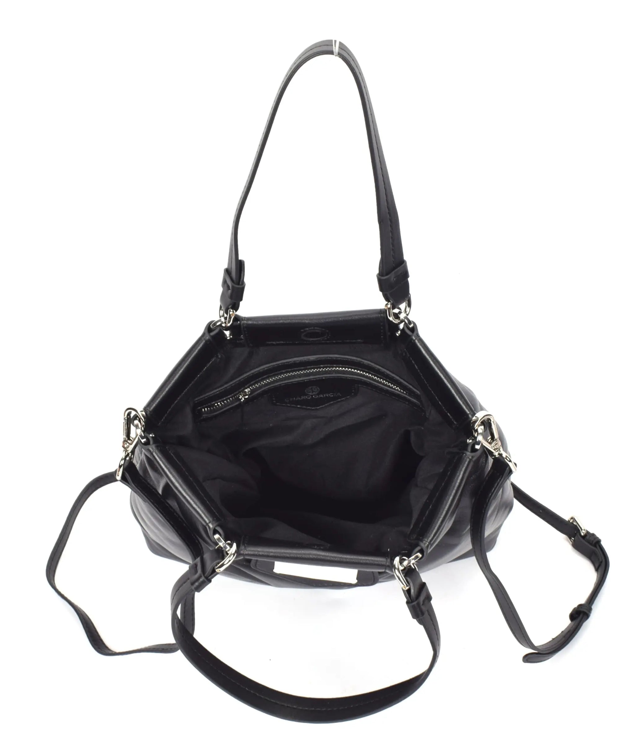 Premium Italian Leather Crossbody Bag for Women – 100% Genuine Leather Handbag. Shoulder Bag with Detachable Strap (Black) - Charo García