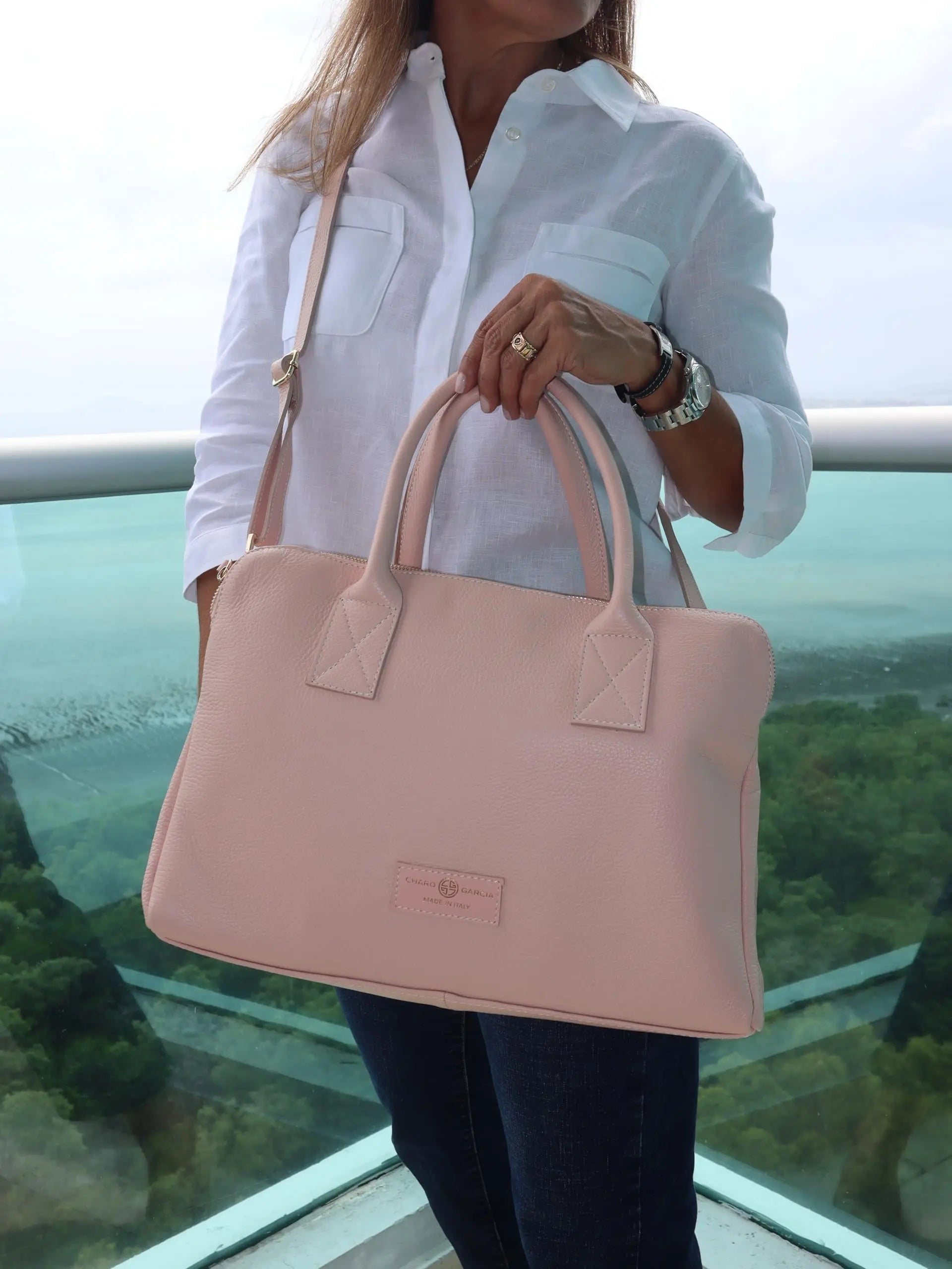 Premium Italian Leather Handmade in Florence, Italy. Satchel Shoulder Bags for Women with Classic Full Grain Leather. Rosario Collection Made in Italy (Black) - Charo García