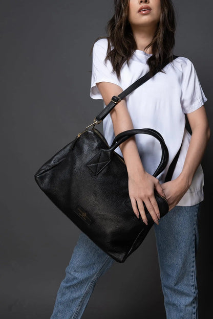 Premium Italian Leather Handmade in Florence, Italy. Satchel Shoulder Bags for Women with Classic Full Grain Leather. Rosario Collection Made in Italy (Black) - Charo García